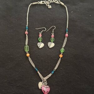 Women's Multicolor Heart Pendant Necklace & Earring Set